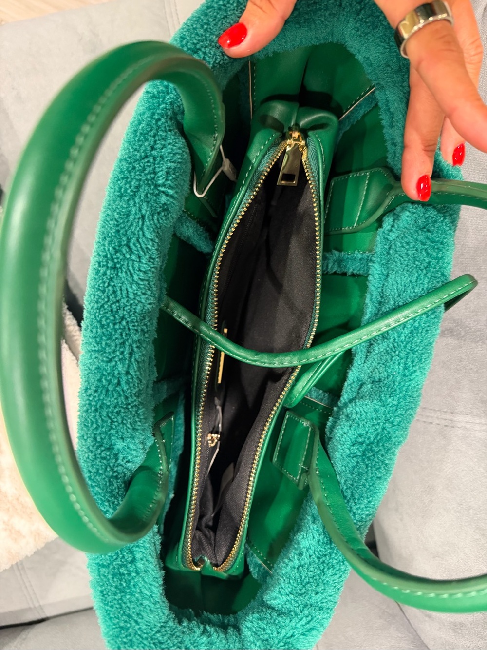 Plush Emerald Green Tote Bag - Picture 3 of 5